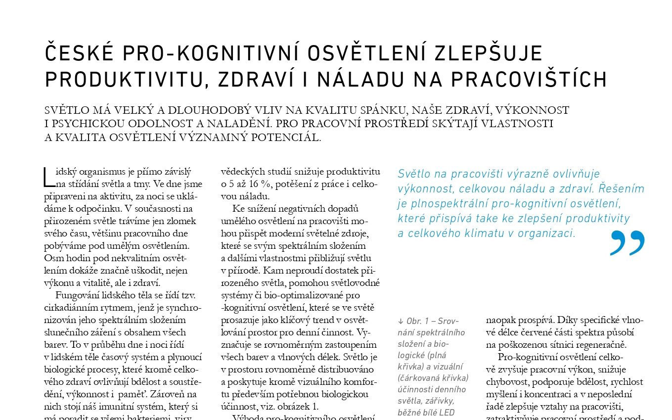 SPEKTRUM: České pro-kognitivní osvětlení zlepšuje produktivitu, zdraví i náladu na pracovištích