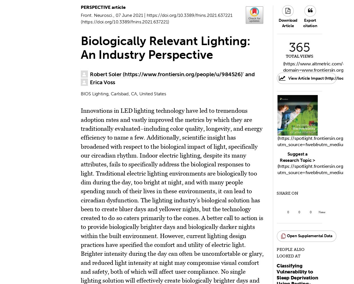Biologically Relevant Lighting: An Industry Perspective