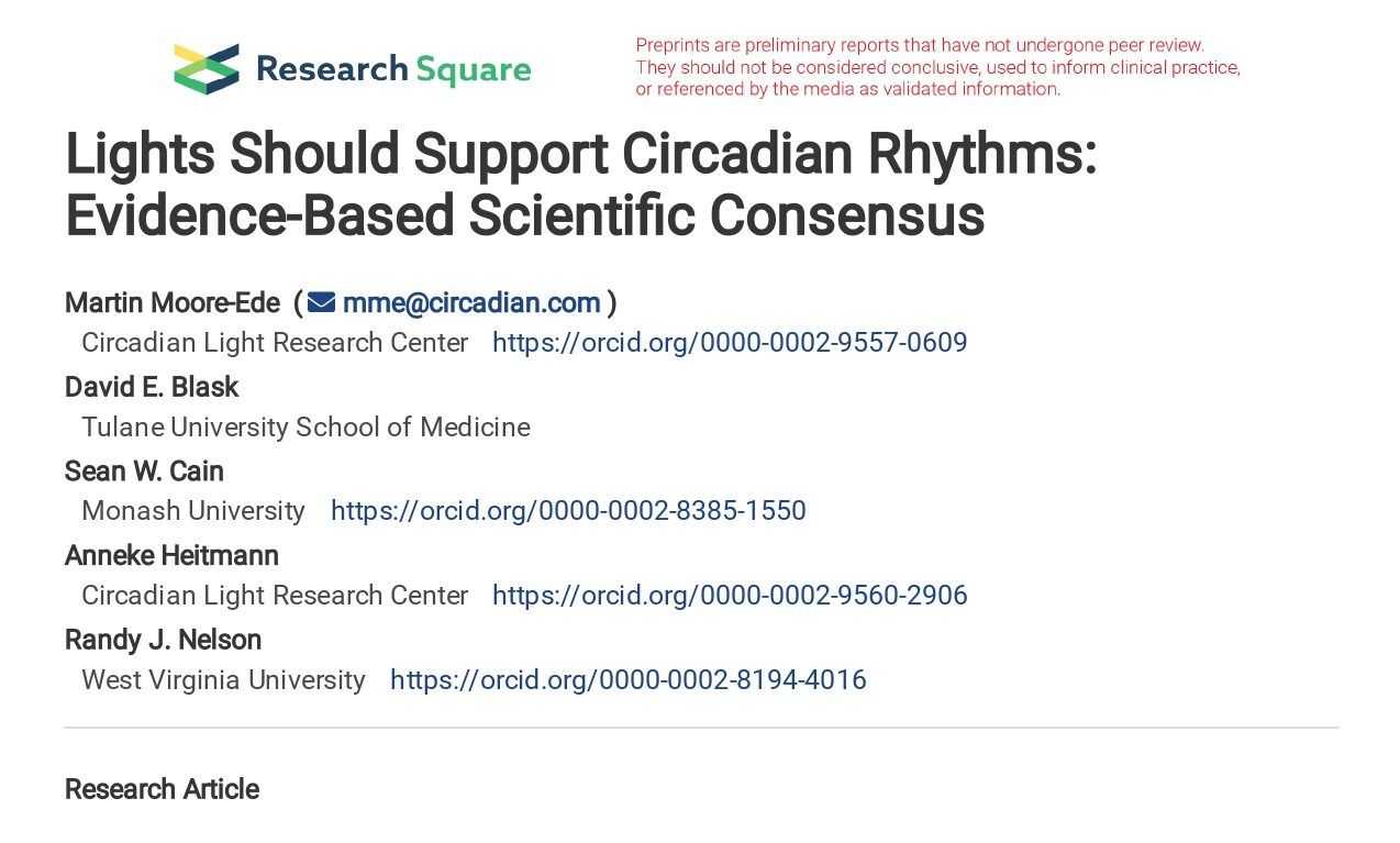 Lights Should Support Circadian Rhythms: Evidence-Based Scientific Consensus