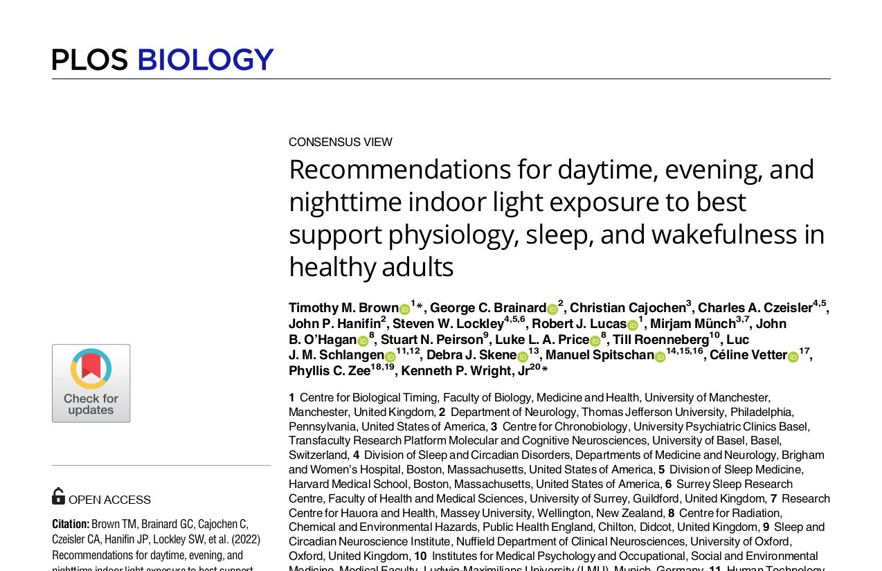Recommendations for daytime, evening, and nighttime indoor light exposure to best support physiology, sleep, and wakefulness in healthy adults